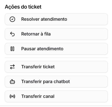 Ações do ticket na aba Gestão com o botão Pausar atendimento