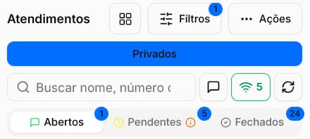 Busca local da lista de atendimentos ao lado dos controles de filtro e atualização