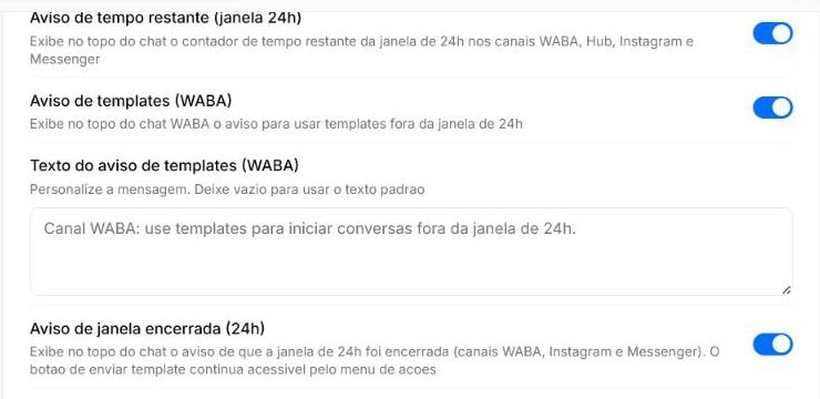 Configurações do contador, aviso de templates, texto personalizado e aviso de janela encerrada