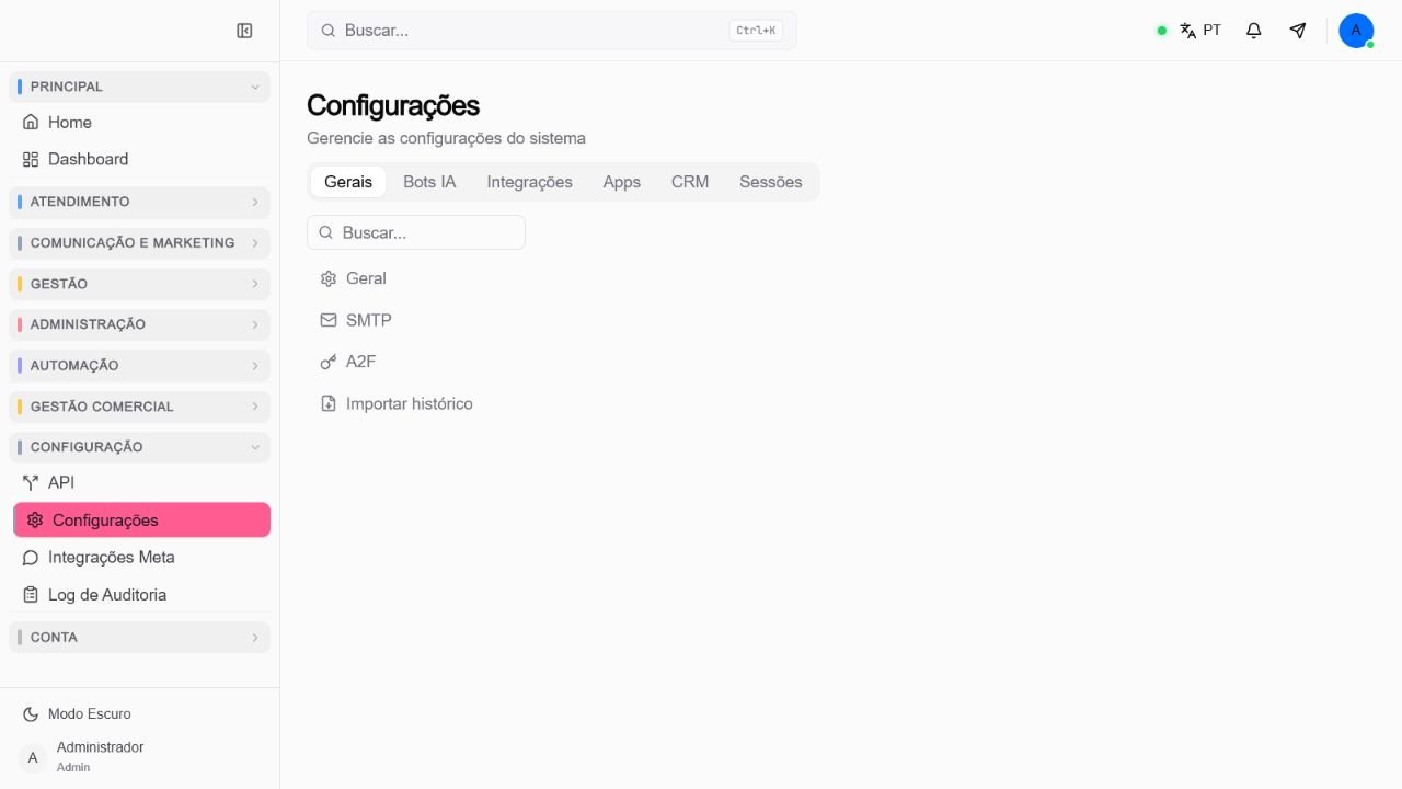 Tela de Configurações do Atendeu Rápido com a guia Gerais selecionada