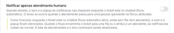Configuração do Atendeu Rápido para emitir som e pop-up somente quando o atendimento sair do chatbot
