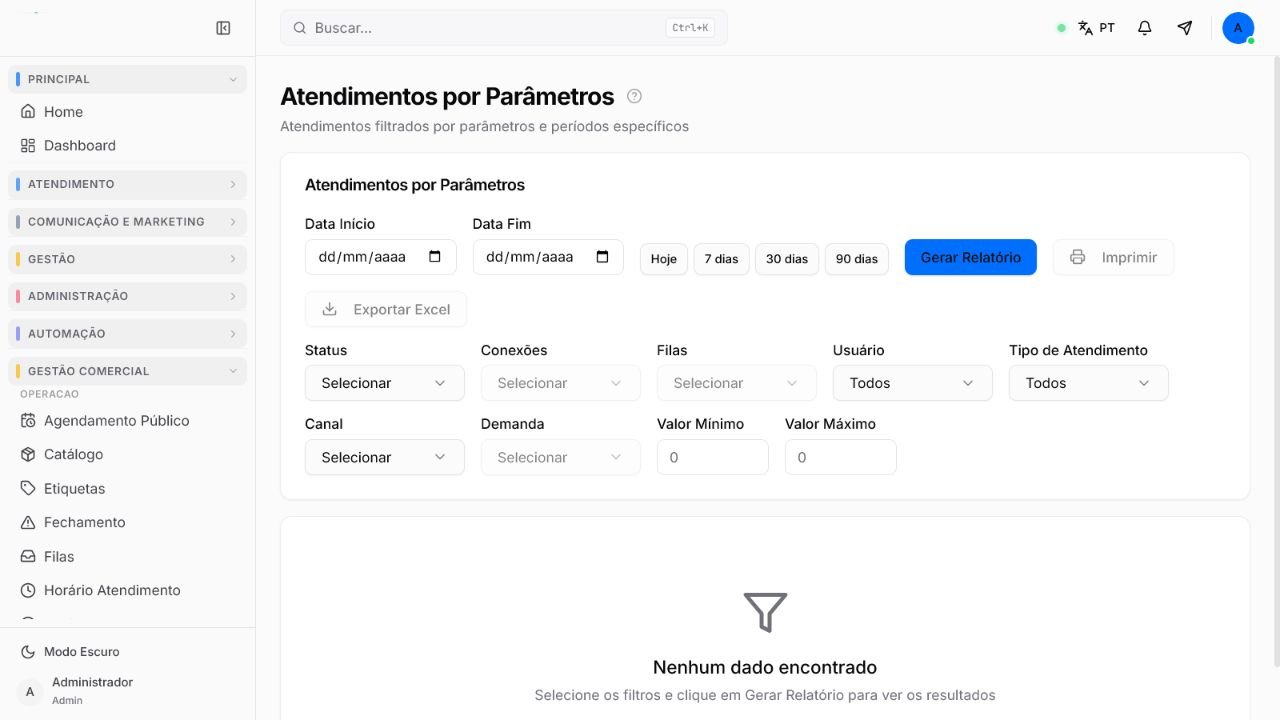Relatório de atendimentos do Atendeu Rápido com filtros de período, operação, classificação e valores